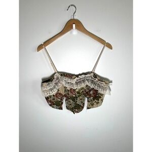 Regency Renaissance Fairy Cottage Corset Top Womens L Multicolor Lace Floral